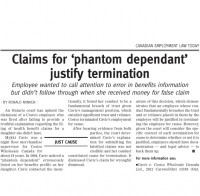 Canadian Employment Law Today: Claims for Phantom Dependant