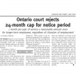 Canadian Employment Law Today: Ontario Court Rejects 24 Month Cap for Notice Period
