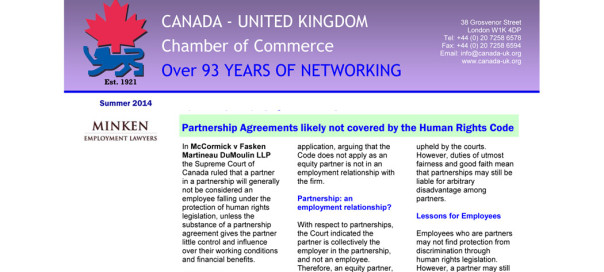 Canada-UK Chamber of Commerce Newsletter Summer 2014