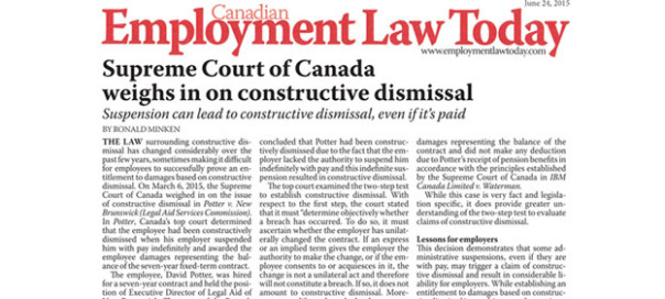 Canadian Employment Law Today, June 2015: Potter v. New Brunswick