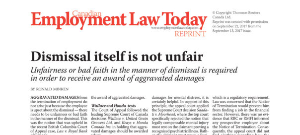 Awards of Bad Faith Damages in Wrongful Dismissal Cases